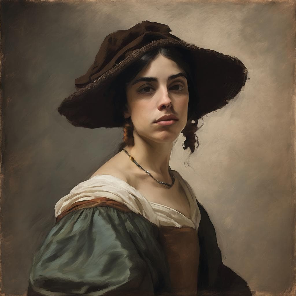 Παρουσίαση γυναικείας μορφής με καπέλο και παραδοσιακή ένδυση, έργο τέχνης που αναδεικνύει τον ρόλο των τεχνών στην κοινωνική εξέλιξη.